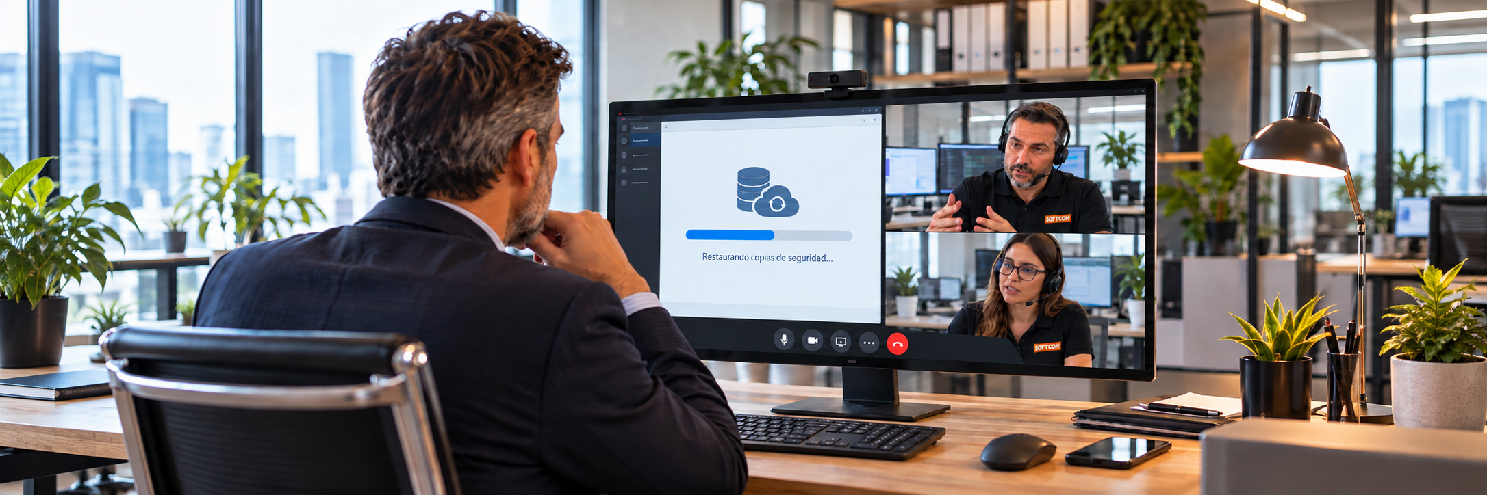 Técnicos expertos en servicios IT ofreciendo soporte para restaurar una copia de seguridad